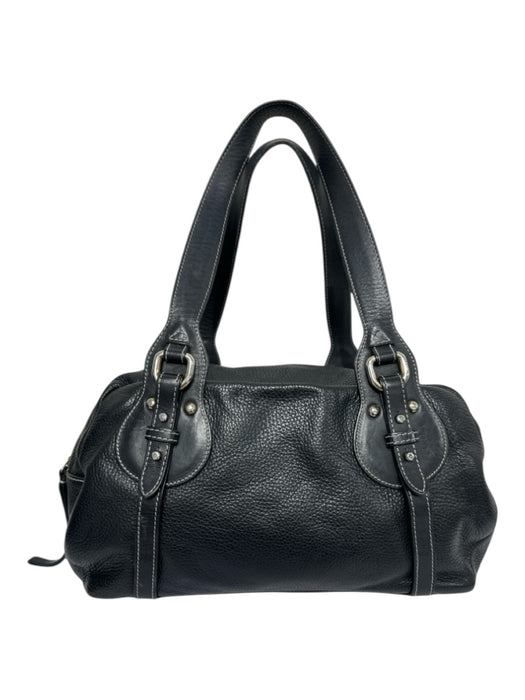 Furla Black Pebbled Leather silver tone hardware Zip Close Shoulder Bag Black / Medium