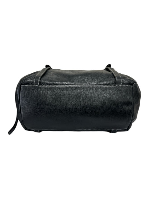 Furla Black Pebbled Leather silver tone hardware Zip Close Shoulder Bag Black / Medium