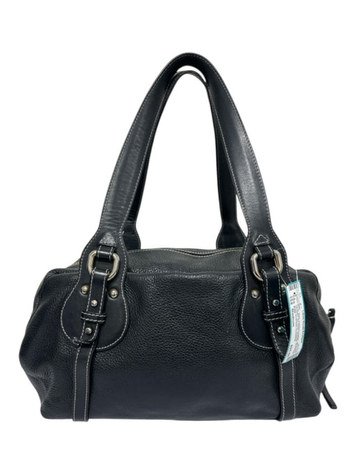 Furla Black Pebbled Leather silver tone hardware Zip Close Shoulder Bag Black / Medium