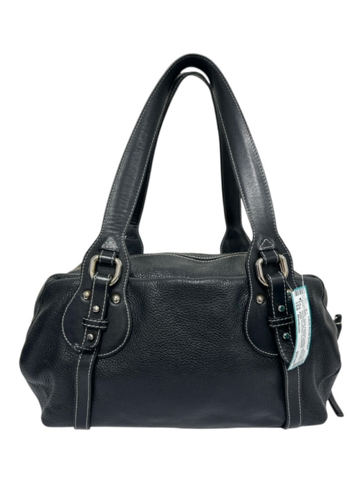 Furla Black Pebbled Leather silver tone hardware Zip Close Shoulder Bag Black / Medium