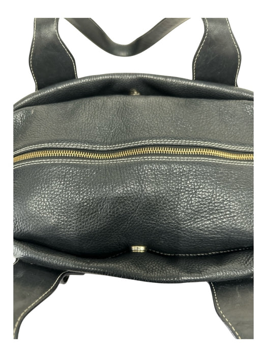 Furla Black Pebbled Leather silver tone hardware Zip Close Shoulder Bag Black / Medium