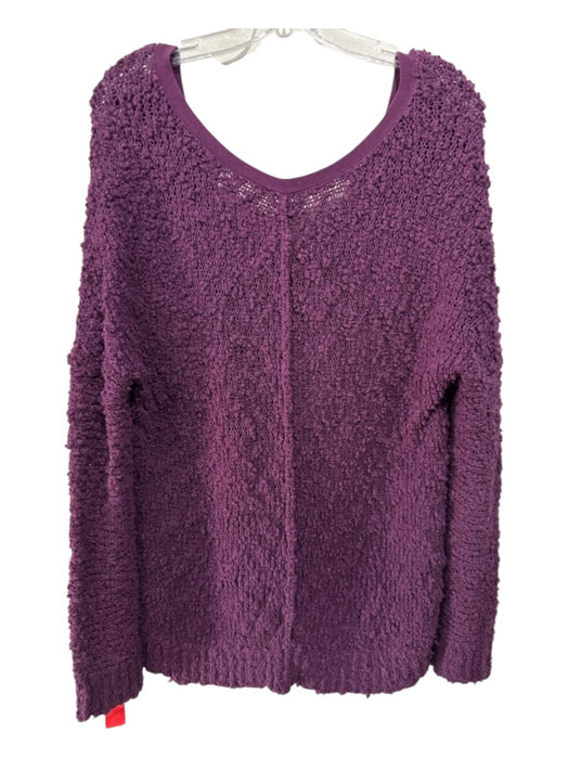 Free People Size S Purple Cotton Open Knit Solid V Neck Sweater Purple / S