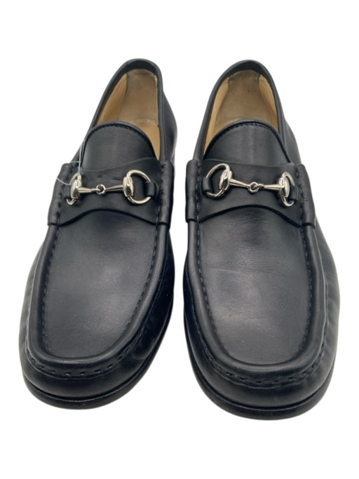 Gucci Shoe Size 38.5 Black Leather Silver Hardware Horsebit Low Heel Loafers Black / 38.5