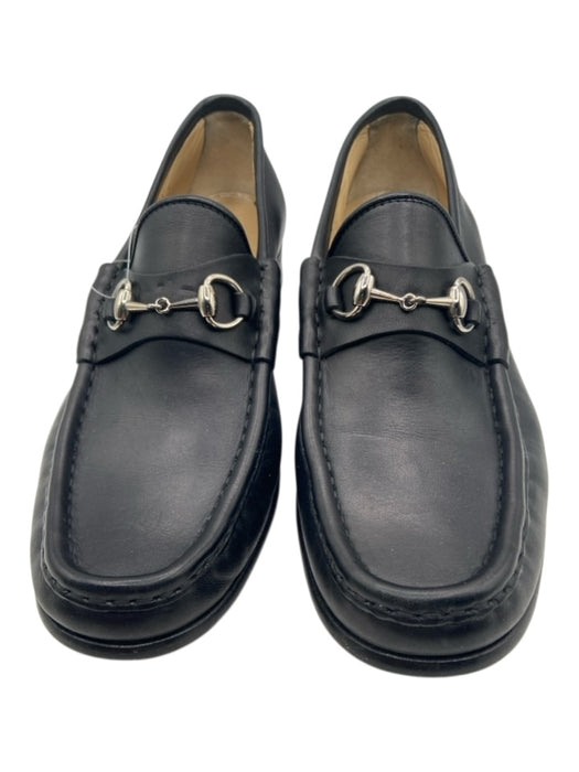 Gucci Shoe Size 38.5 Black Leather Silver Hardware Horsebit Low Heel Loafers Black / 38.5