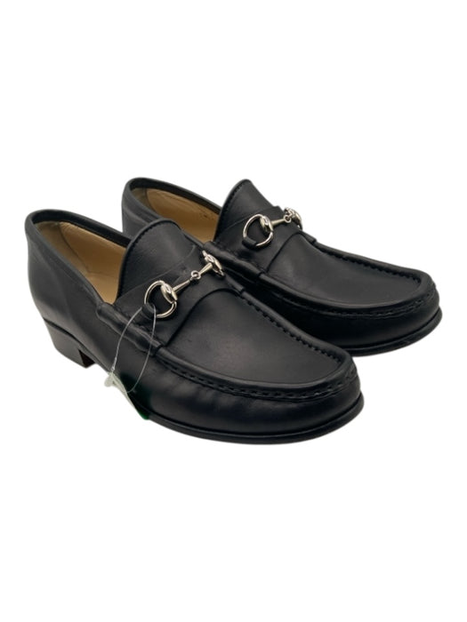 Gucci Shoe Size 38.5 Black Leather Silver Hardware Horsebit Low Heel Loafers Black / 38.5