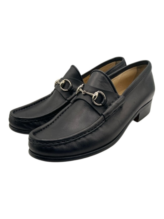 Gucci Shoe Size 38.5 Black Leather Silver Hardware Horsebit Low Heel Loafers Black / 38.5