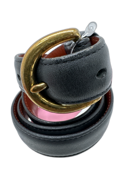 Coach Charcoal Black Cowhide Brass Hardware Rounded Gold Tone Buckle Belts Charcoal Black / Medium