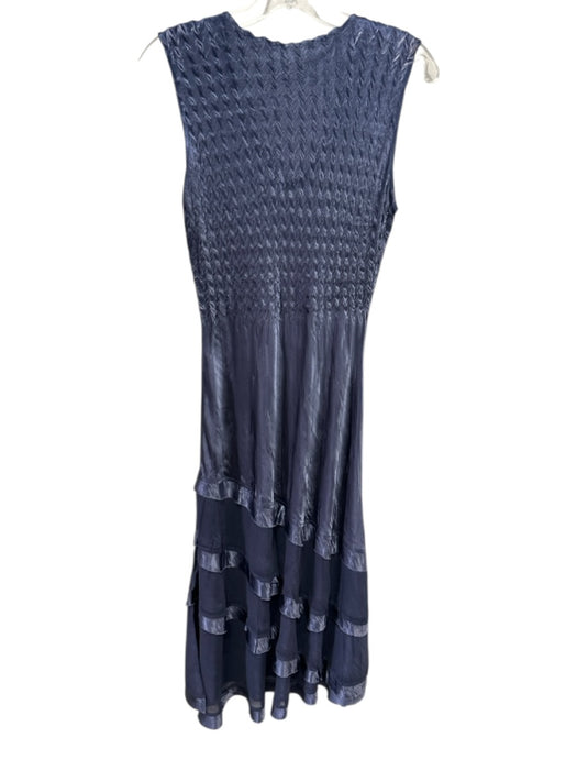 Komarov Size S Navy Blue Polyester Satin Sleeveless Textured Midi Dress Set Navy Blue / S