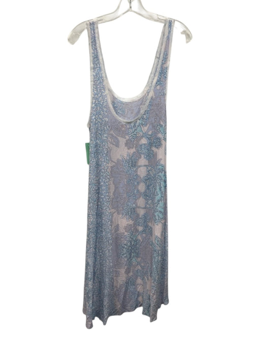 Free People Size M Purple, Blue, White Rayon Raw Edge Floral Scoop Neck Dress Purple, Blue, White / M