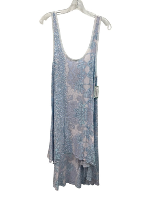 Free People Size M Purple, Blue, White Rayon Raw Edge Floral Scoop Neck Dress Purple, Blue, White / M