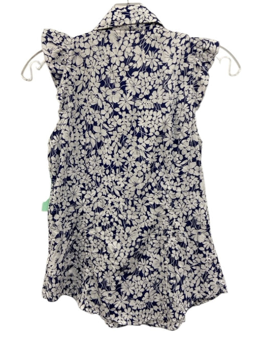 Burberry London Size S White & Navy Blue Cotton Floral Silhouette Top White & Navy Blue / S