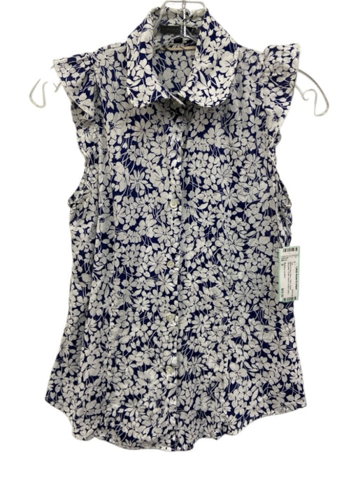 Burberry London Size S White & Navy Blue Cotton Floral Silhouette Top White & Navy Blue / S