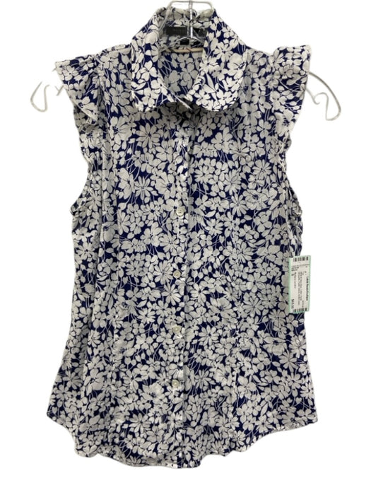 Burberry London Size S White & Navy Blue Cotton Floral Silhouette Top White & Navy Blue / S