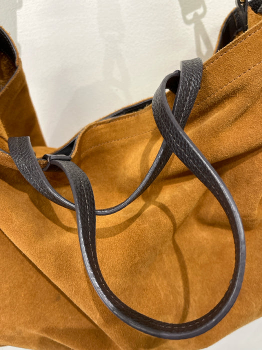 Mark & Graham Tan & brown Suede & Leather Gold hardware Snap Closure Tote Bag