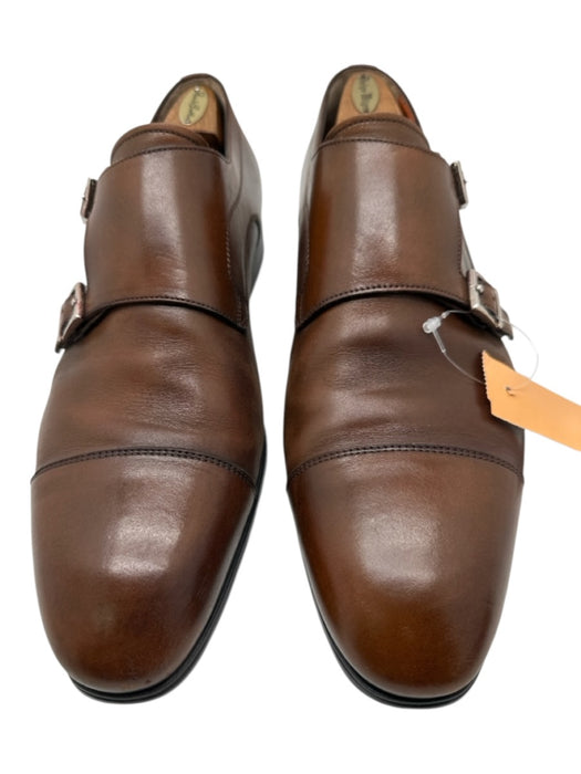 Santoni Shoe Size 9.5 Brown Leather Double Monk Stacked Heel Men's Shoes Brown / 9.5