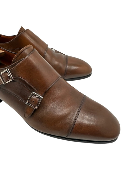 Santoni Shoe Size 9.5 Brown Leather Double Monk Stacked Heel Men's Shoes Brown / 9.5