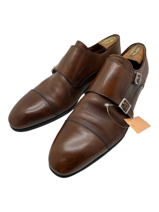 Santoni Shoe Size 9.5 Brown Leather Double Monk Stacked Heel Men's Shoes Brown / 9.5