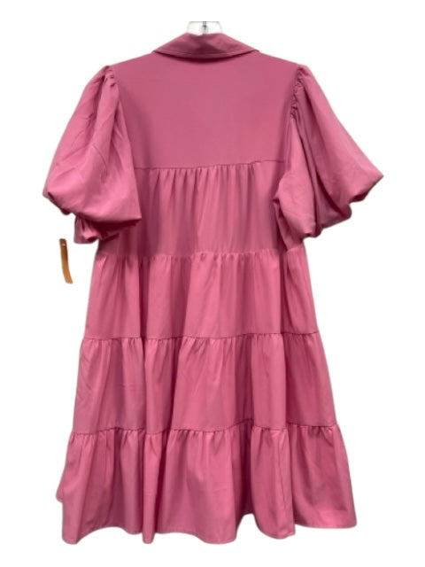 Entro Size S Pink Polyester Blend Collar Button Down Tiered Knee length Dress Pink / S