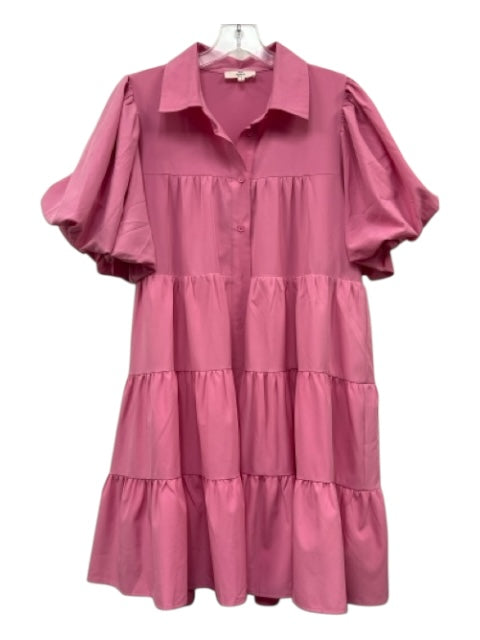Entro Size S Pink Polyester Blend Collar Button Down Tiered Knee length Dress Pink / S