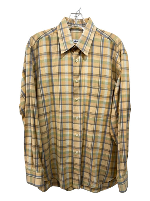 Brioni Size M Yellow & Multi Cotton Plaid Button up Men's Long Sleeve Shirt Yellow & Multi / M