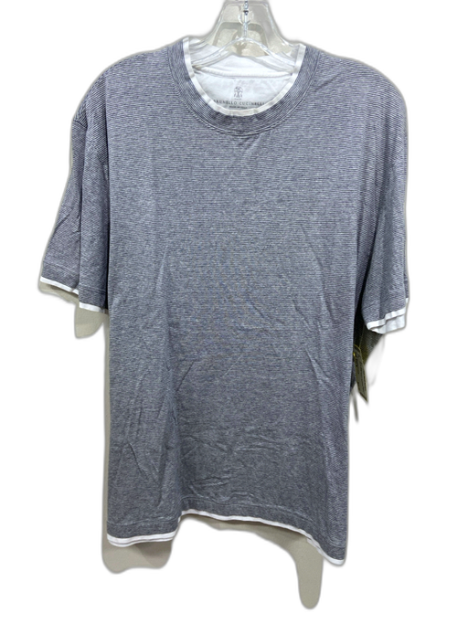 Brunello Cucinelli Size Est M Blue & White Striped Men's Short Sleeve Blue & White / Est M