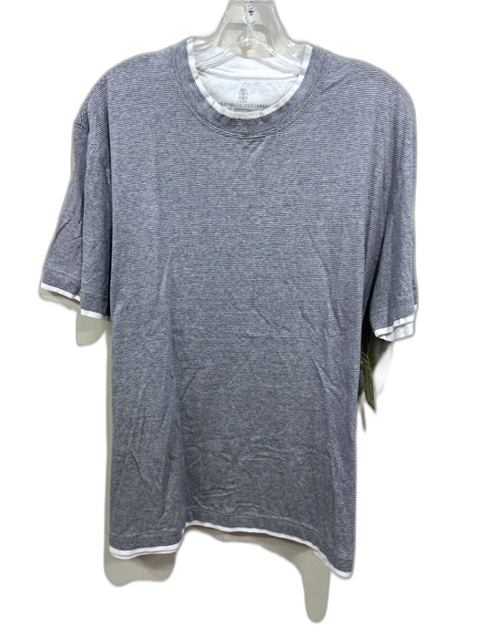 Brunello Cucinelli Size Est M Blue & White Striped Men's Short Sleeve Blue & White / Est M