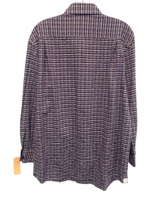Emanuel Berg Size Est L Purple & Multi Cotton Plaid Men's Long Sleeve Shirt Purple & Multi / Est L