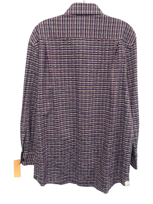 Emanuel Berg Size Est L Purple & Multi Cotton Plaid Men's Long Sleeve Shirt Purple & Multi / Est L