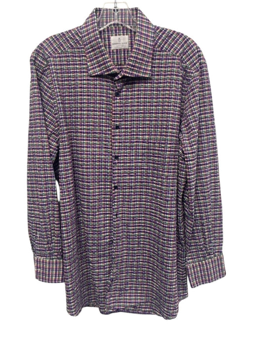 Emanuel Berg Size Est L Purple & Multi Cotton Plaid Men's Long Sleeve Shirt Purple & Multi / Est L