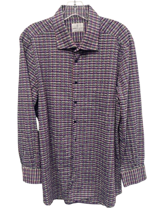 Emanuel Berg Size Est L Purple & Multi Cotton Plaid Men's Long Sleeve Shirt Purple & Multi / Est L