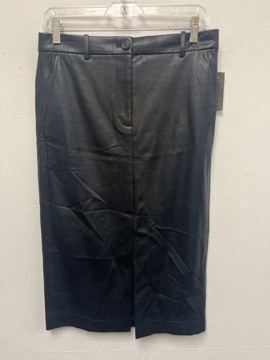 J Crew Size 6 Black Polyurethane Faux Leather Midi Front Slit Skirt