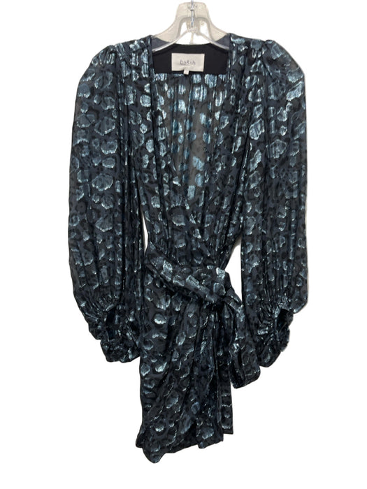 Ba&sh Size 1 Blue & Black Silk Blend Cheetah Print Metallic Thread Drape Dress