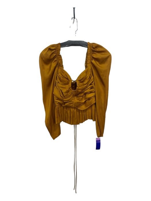 Ulla Johnson Size 2 Golden Yellow Polyester Square Neck Long Sleeve Pleated Top Golden Yellow / 2