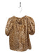 Ulla Johnson Size 2 Beige & Orange Silk Cheetah Elastic Neck 1/2 Puff Sleeve Top Beige & Orange / 2