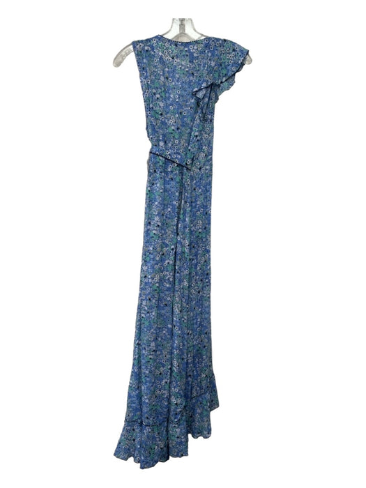 Poupette St. Barth Size S Blue & White Viscose Floral Sleeveless Wrap Midi Dress Blue & White / S