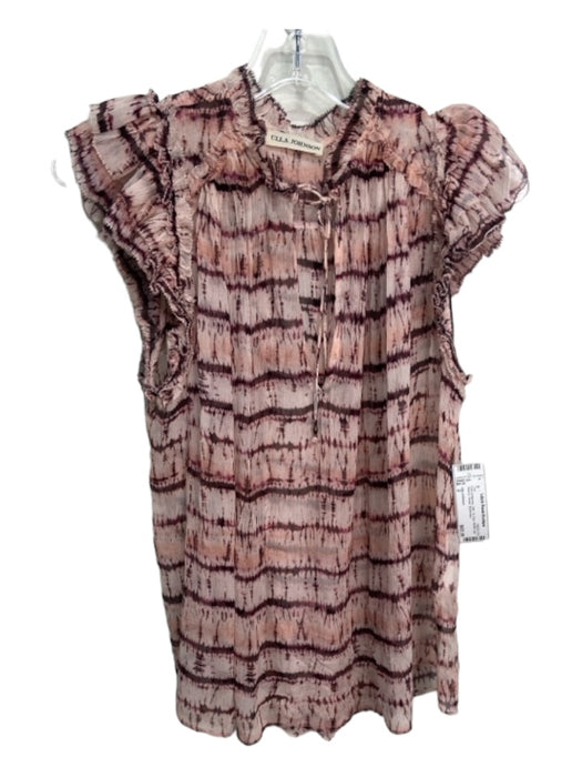 Ulla Johnson Size 2 Pink & Maroon Silk Tie Dye Ruffle Cap Sleeve Sheer Top Pink & Maroon / 2