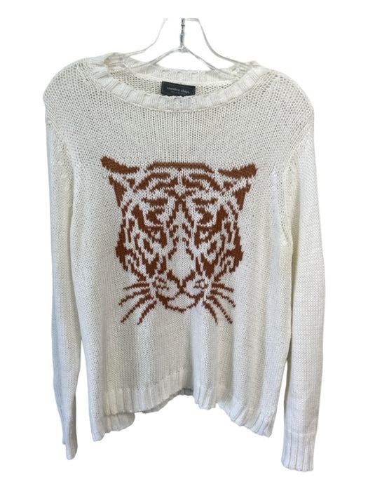 Wooden Ships Size XS White & Brown Cotton Knit Long Sleeve Tiger Sweater White & Brown / XS