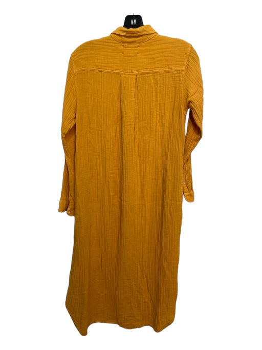 XiRENA Size XS Yellow Cotton Gauze Collared Button Up Long Sleeve Midi Dress Yellow / XS