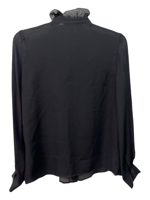 Nili Lotan Size XS Black Silk Button Front Sheer Ruffle Long Sleeve Top Black / XS