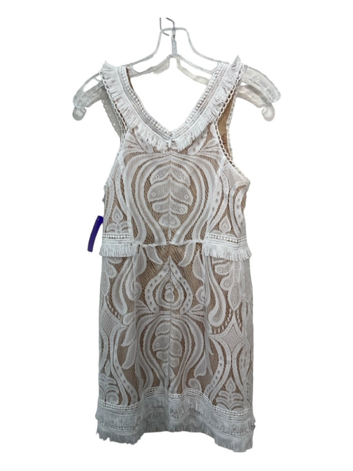 RYSE The Label Size S White & Beige Polyester Lace Overlay V Neck & Back Dress White & Beige / S