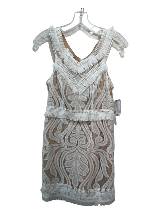 RYSE The Label Size S White & Beige Polyester Lace Overlay V Neck & Back Dress White & Beige / S