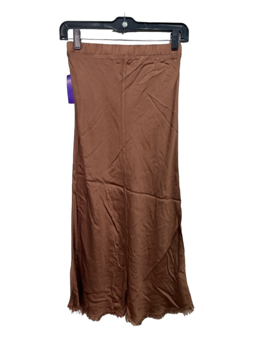 Nation Size XS Brown Viscose Elastic Waist Midi Raw Hem Slip Skirt Brown / XS