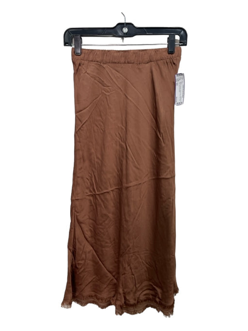 Nation Size XS Brown Viscose Elastic Waist Midi Raw Hem Slip Skirt Brown / XS