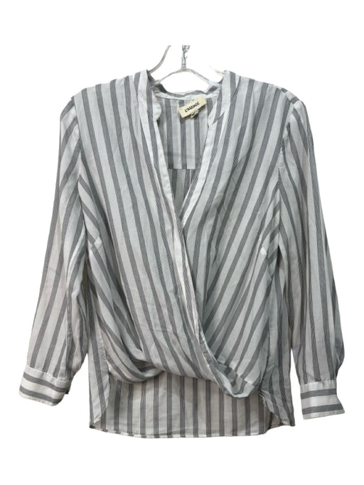 L'agence Size XS White & Gray Tencel Twist Front Striped Long Sleeve Top White & Gray / XS