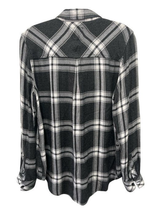 Rails Size S Black & White Rayon Button Up Flannel Chest Pocket Curved Hem Top Black & White / S