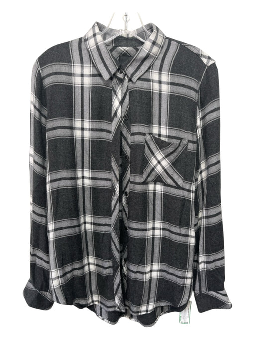 Rails Size S Black & White Rayon Button Up Flannel Chest Pocket Curved Hem Top Black & White / S