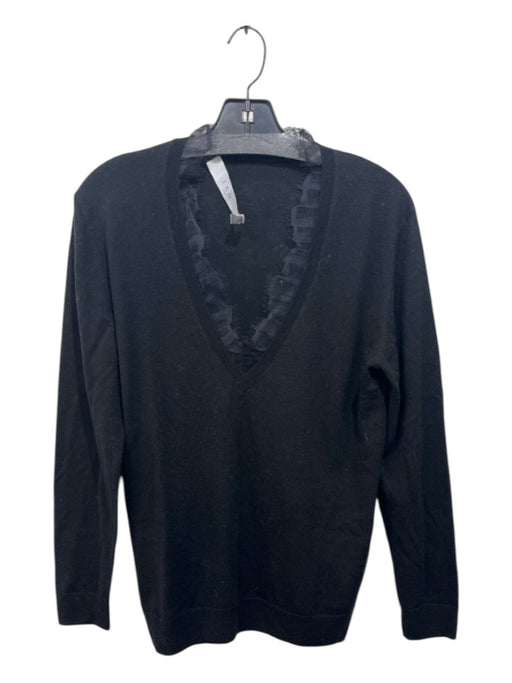 IRO Size XS Black Wool & Silk Scalloped V Neck Long Sleeve Top Black / XS