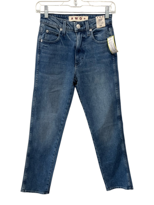 AMO Size 23 Med Wash Cotton Denim High Rise Zip & Button Faded Straight Jeans Med Wash / 23