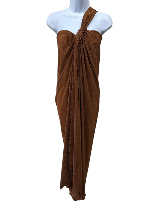 Eugenia Fernandez Size XS Bronze Polyester Sleeveless One Shoulder Maxi Dress Bronze / XS