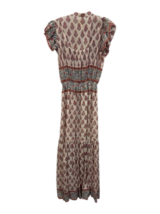 Bell Size M White, Blue & Red Silk Blend Keyhole Front Sleeveless Printed Dress White, Blue & Red / M